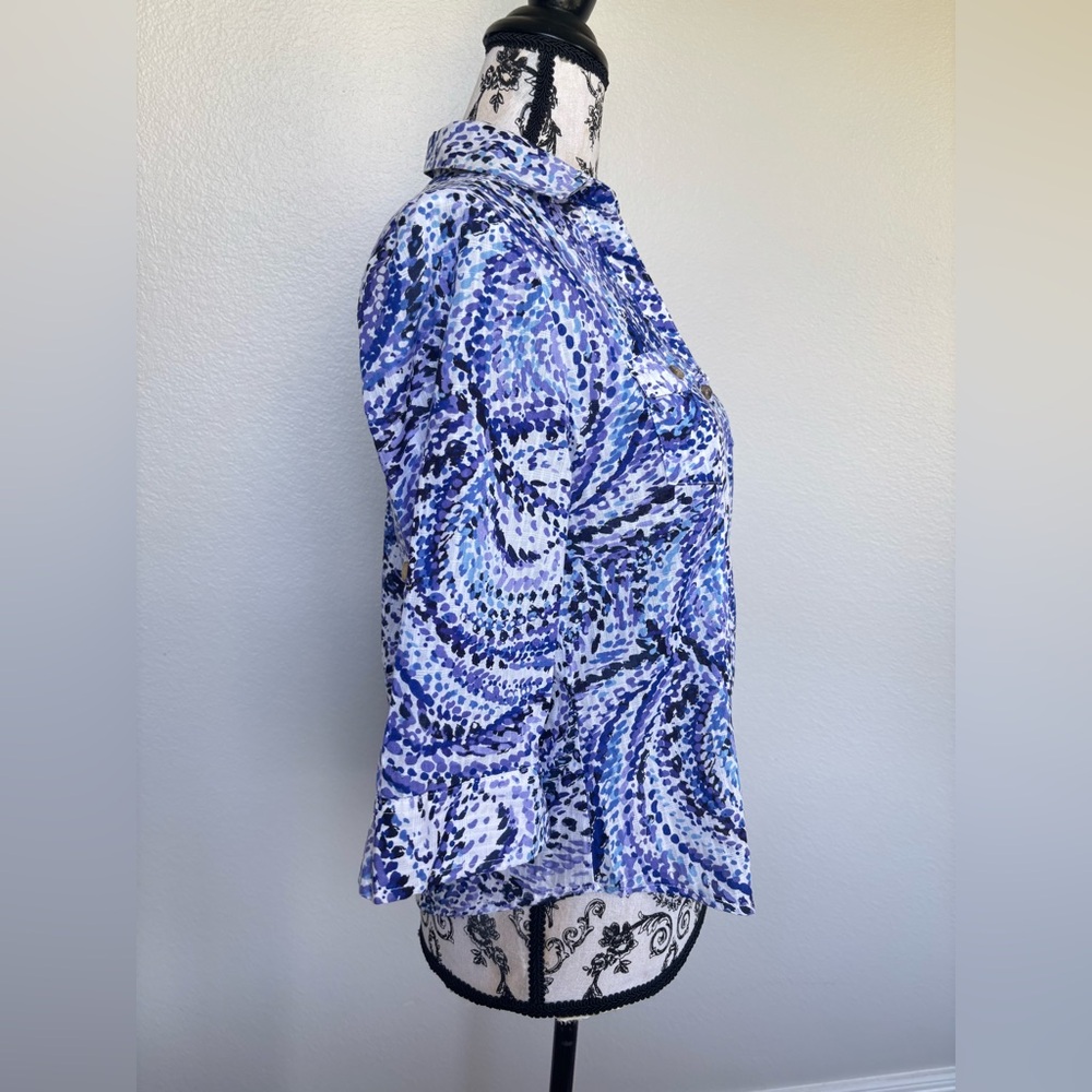 Karen Scott Blue & White Swirl Button-Front Shirt - Picture 4 of 12